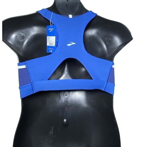 Brooks 32DD/E Drive 3 Pocket Run Bra Blue Ash Ice Blue Navy Compression Wicking - Picture 2 of 11